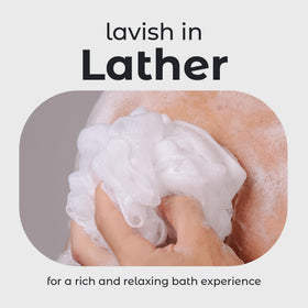 MainBasics loofah producing rich foam to boost lather and save body wash