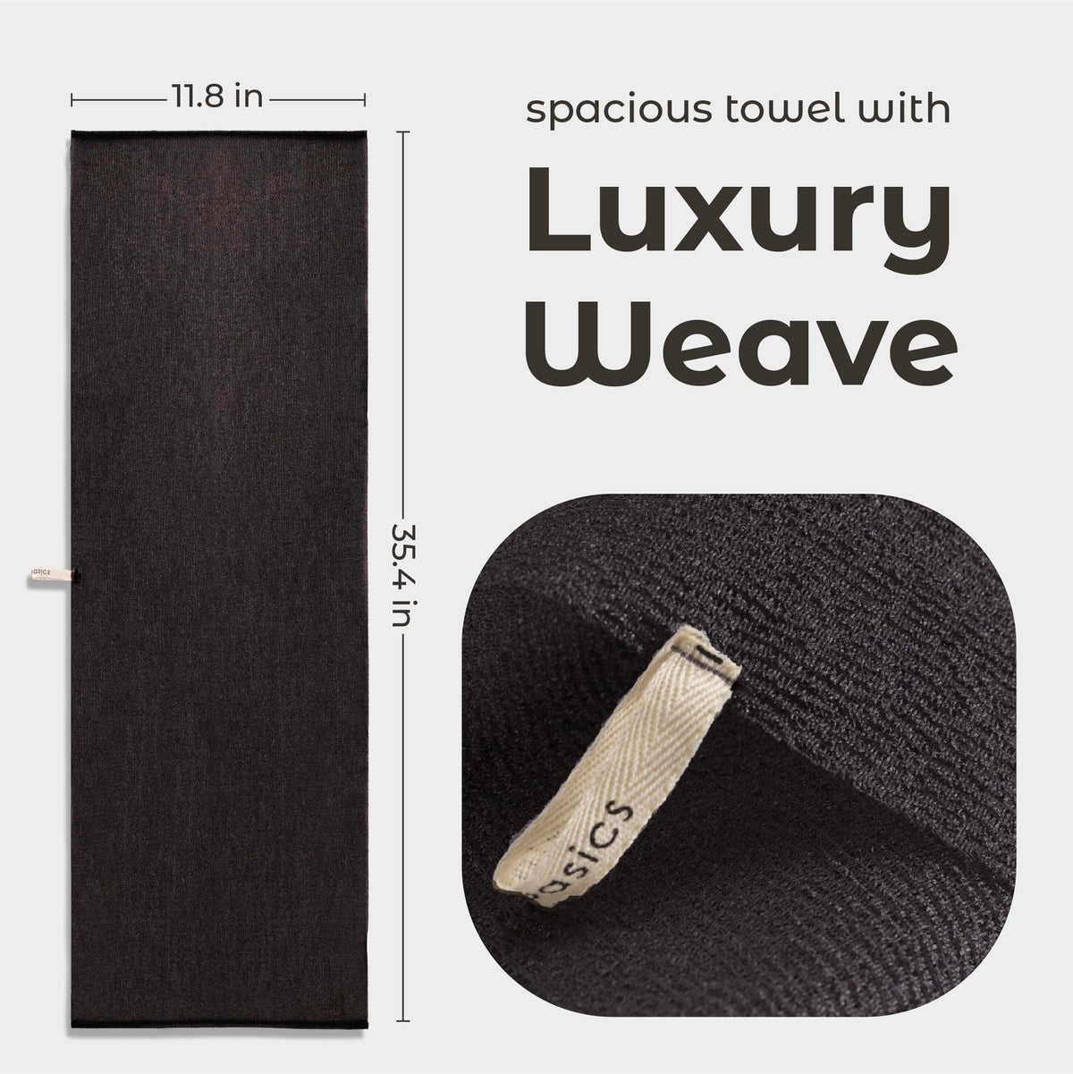 MainBasics towel draped over shoulders demonstrating full-back reach and comfortable use