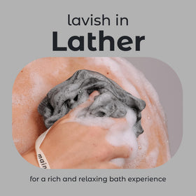 MainBasics loofah creating rich lather in hand for less soap use