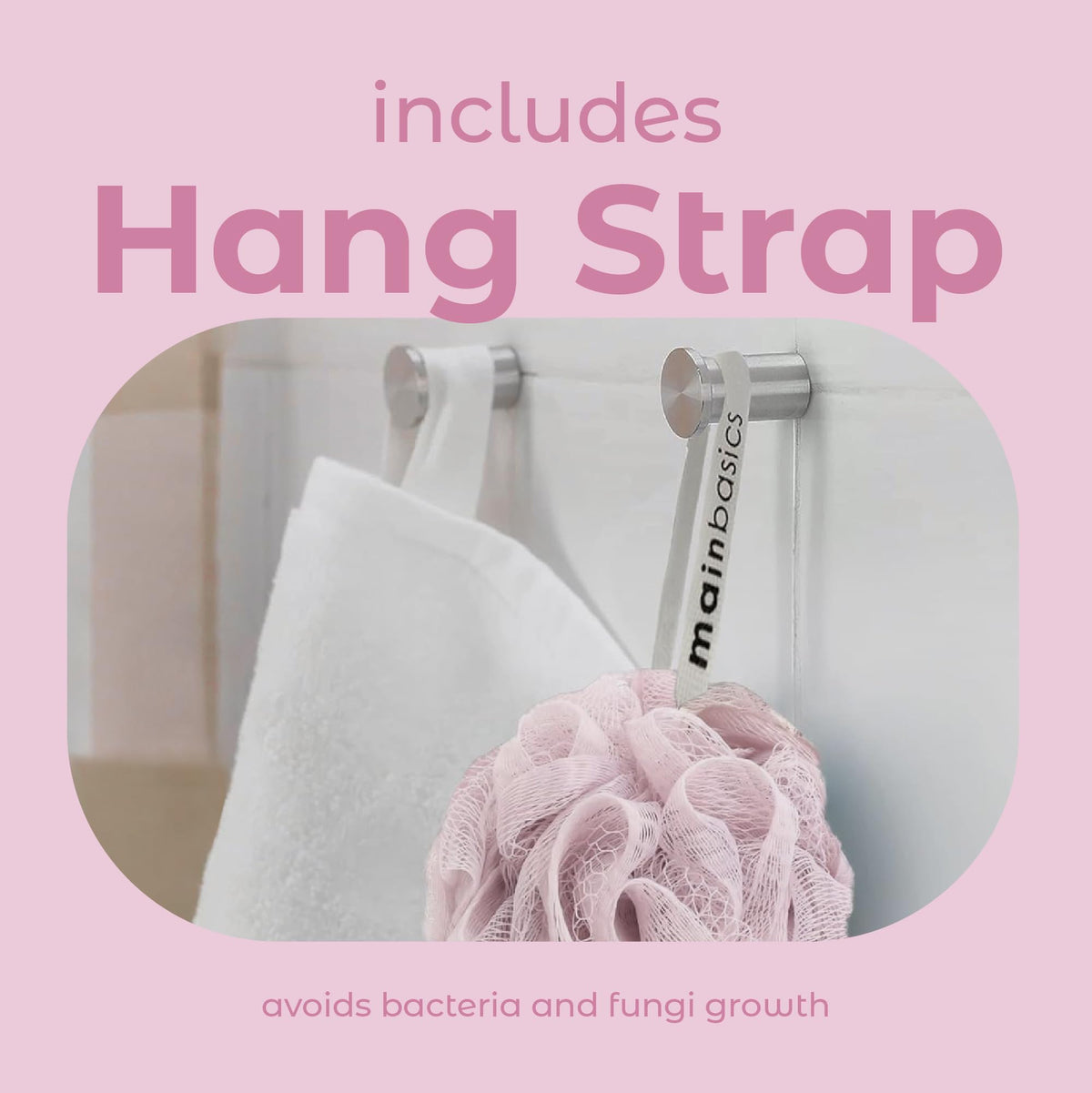 MainBasics loofah folded in travel pouch for compact shower convenience
