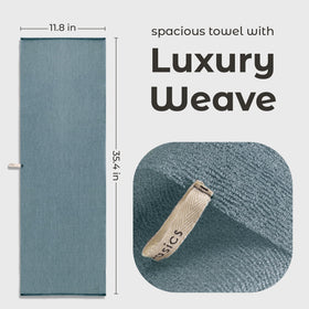 MainBasics towel draped on rail showing full 35.4 by 11.8 inch size for back reach