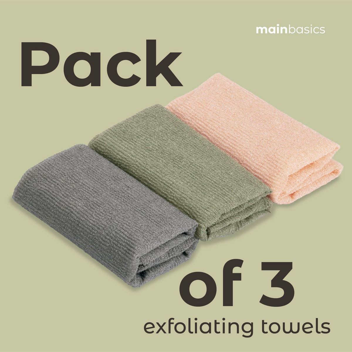 MainBasics stacked three-towel set showing rotation convenience for families