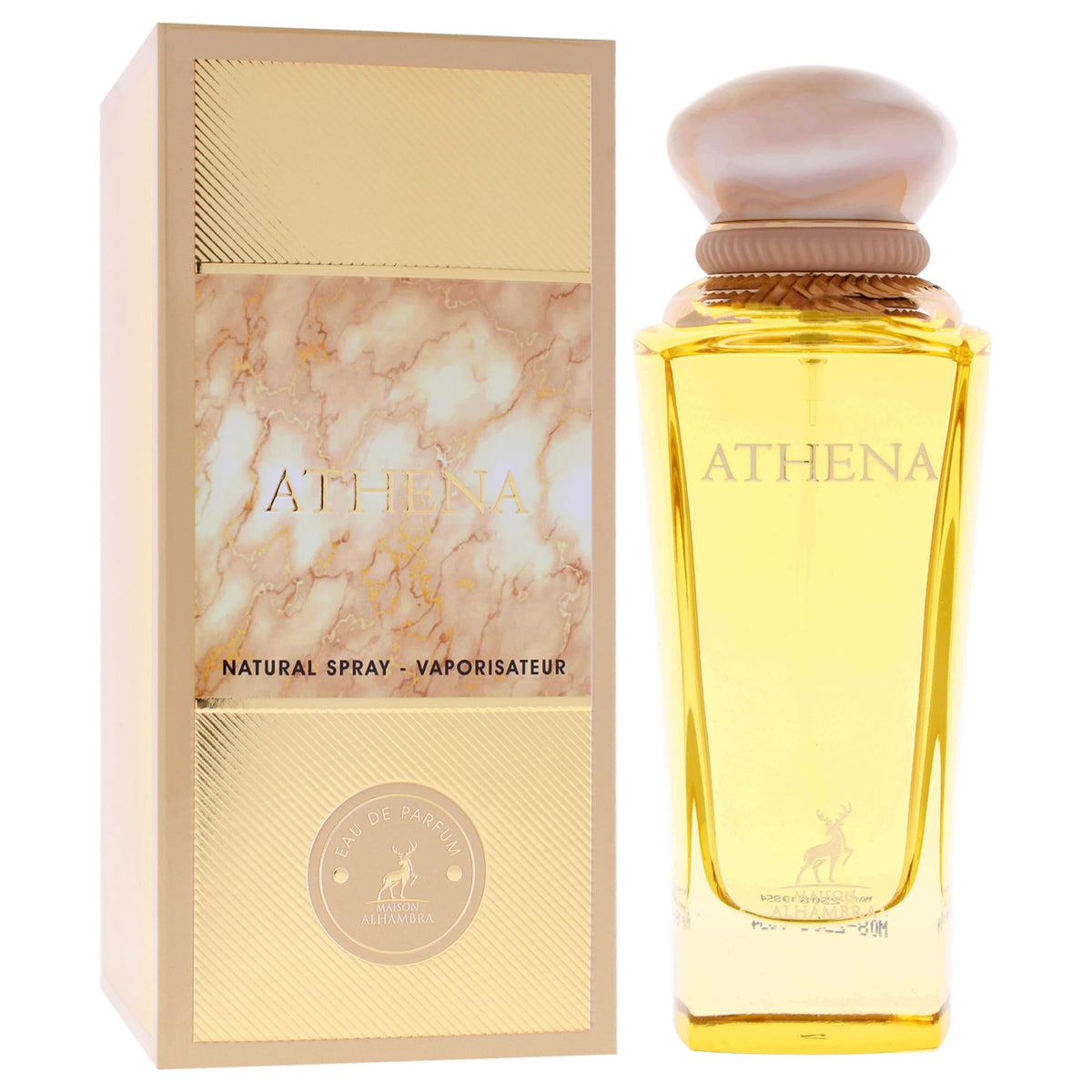 Maison Alhambra Athena perfume splash illustrating vibrant green and floral lift