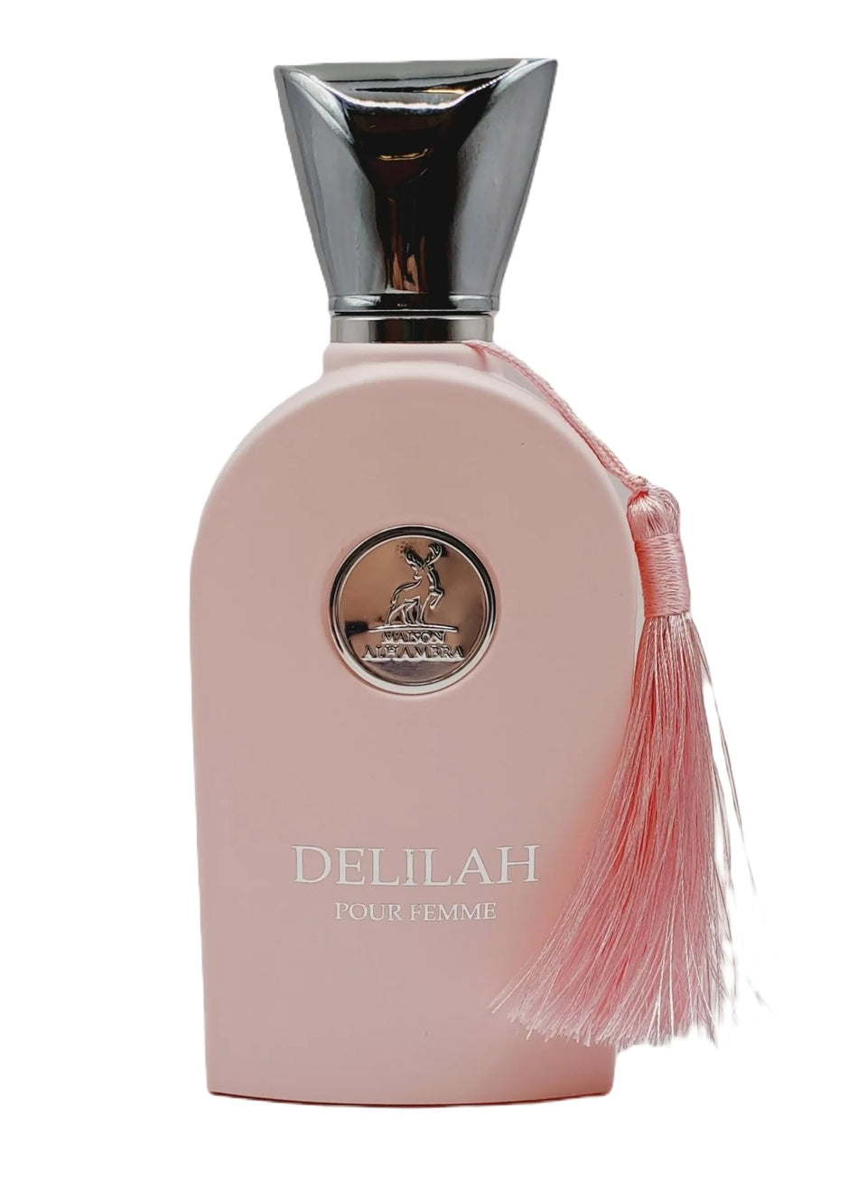 Maison Alhambra Delilah front bottle showing elegant label and shape, conveys refined floral scent