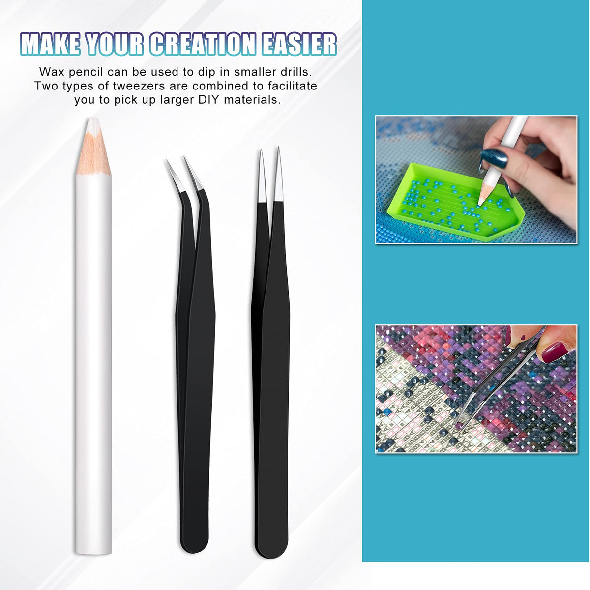 Maitys wax pencil tip close-up demonstrating precise grip for small rhinestones and steady placement