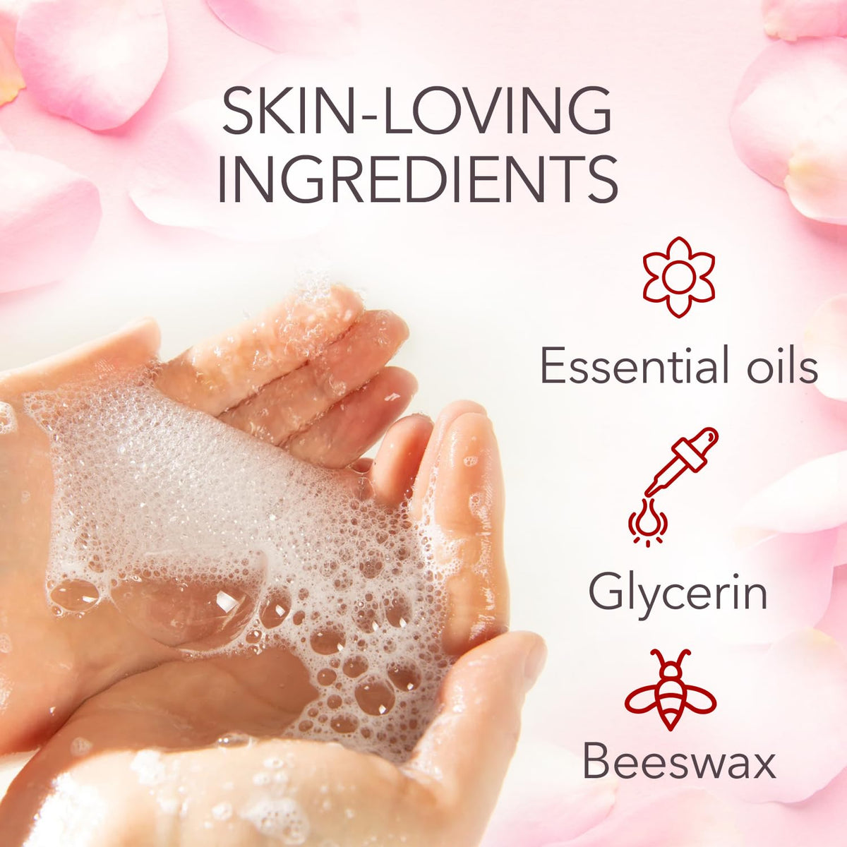 Maja soap in hand during wash showing hydration and softening benefit