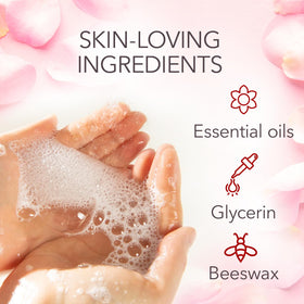 Maja soap in hand during wash showing hydration and softening benefit