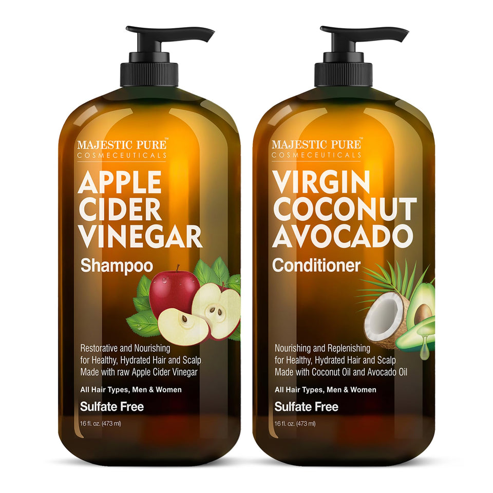 Majestic Pure front packaging showing shampoo and conditioner benefiting balanced cleansing