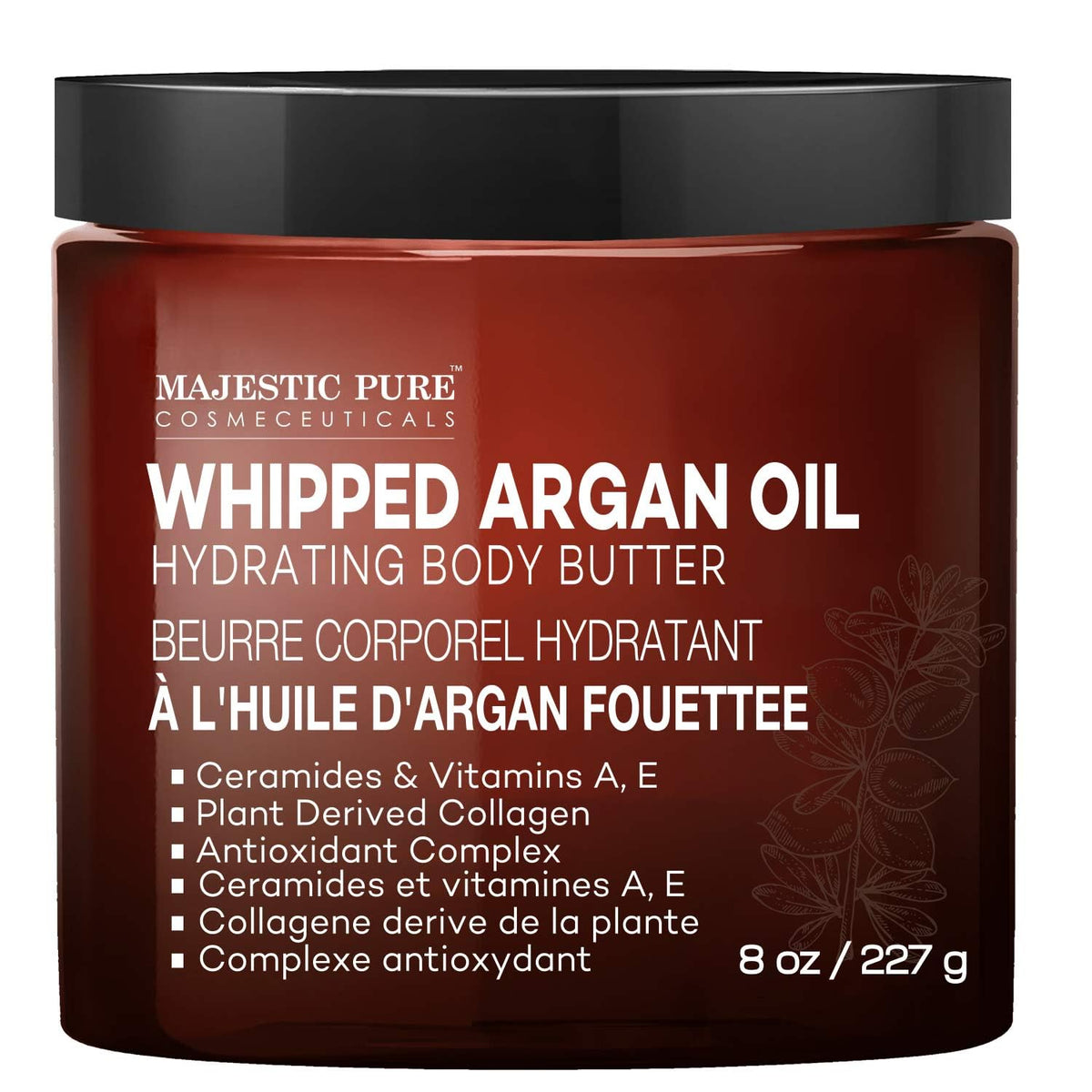 Majestic Pure front jar showing label and 8oz size with moisturizing benefits