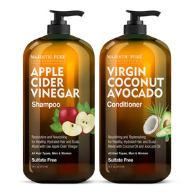 Majestic Pure front packaging showing both 16 fl oz bottles and branding, highlights set benefit