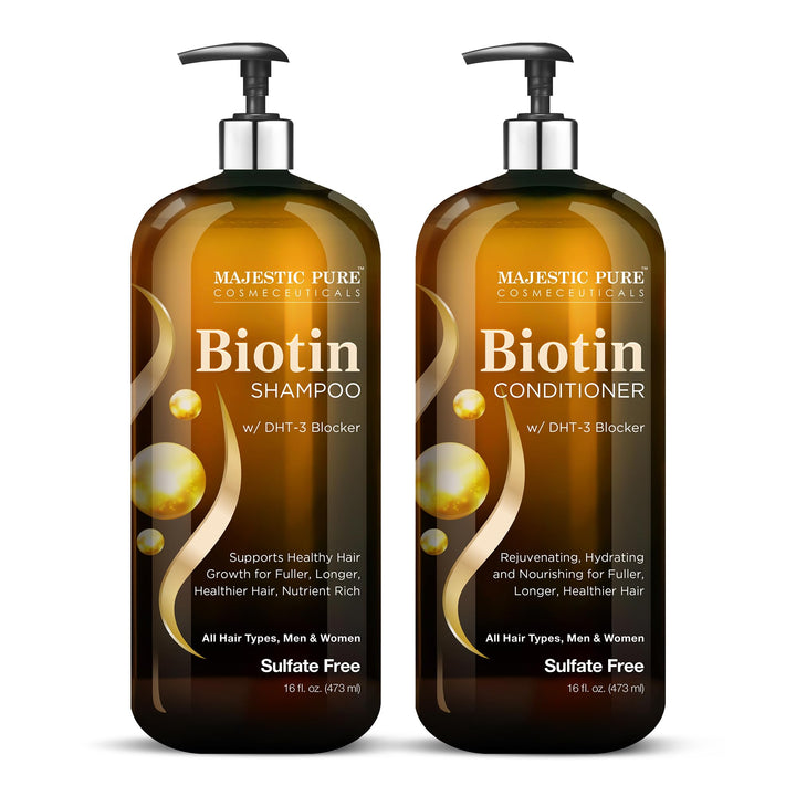 Majestic Pure front packaging showing paired shampoo and conditioner benefits