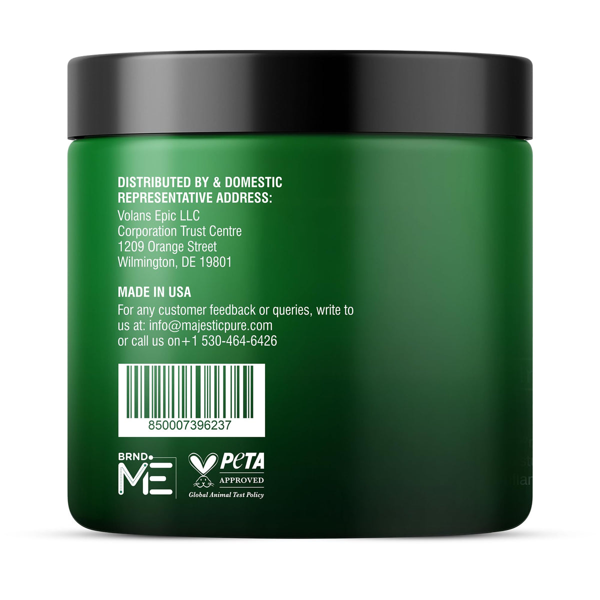 Majestic Pure ingredients label closeup, depicts ceramides and vitamin content