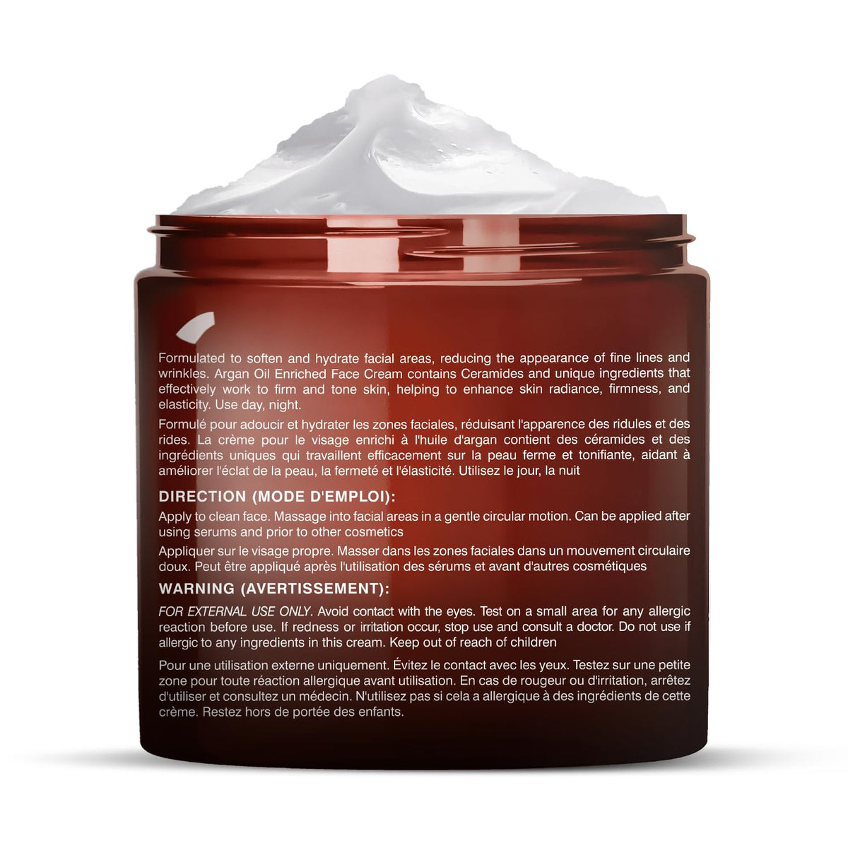 Majestic Pure jar opened top view revealing creamy argan oil moisturizer