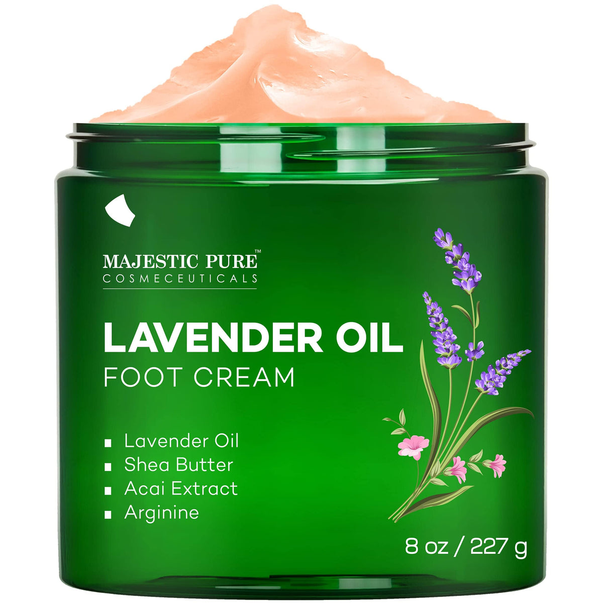 Majestic Pure front jar view showing product and calming lavender scent benefits
