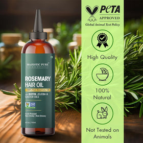 Majestic Pure ingredient display with rosemary, jojoba and castor for natural care