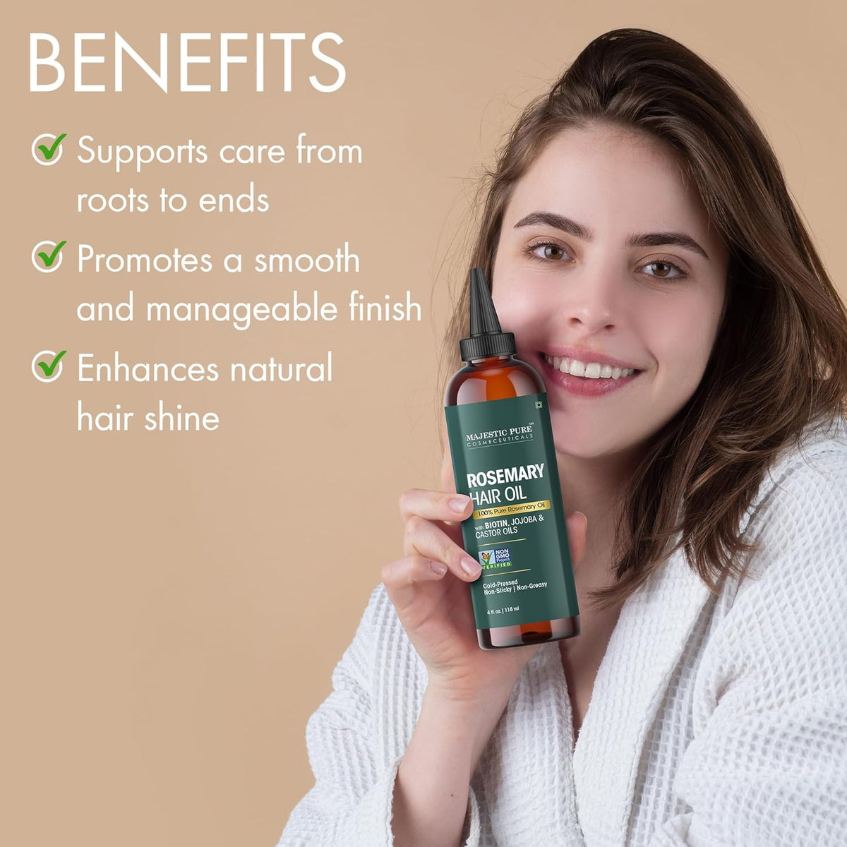 Majestic Pure oil being applied to scalp demonstrating targeted treatment benefit