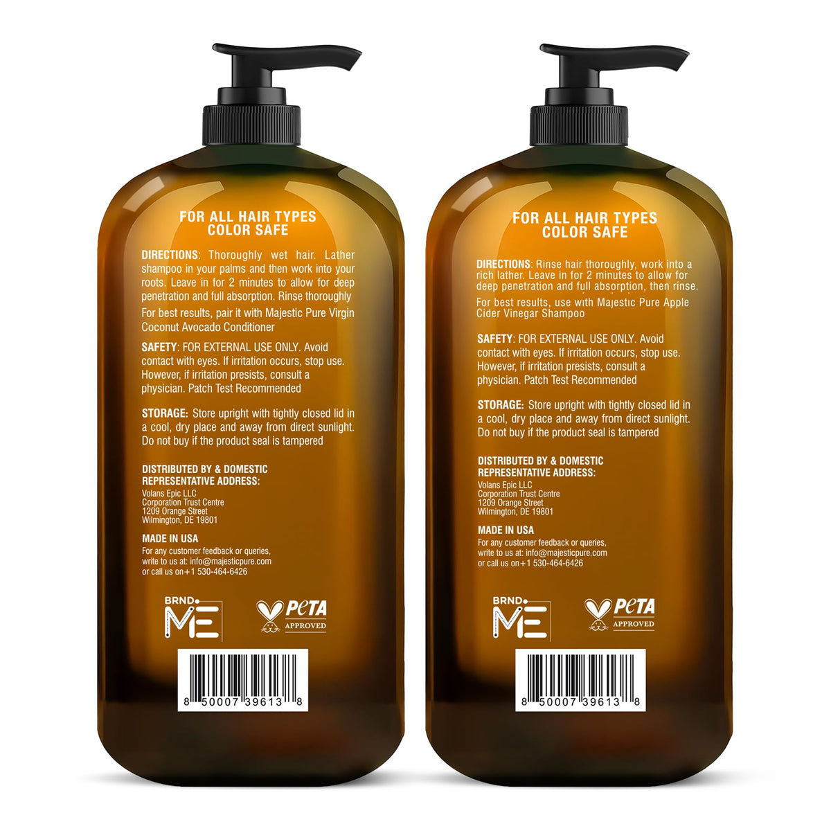 Majestic Pure bottles next to ruler size comparison showing the 16 fl oz scale