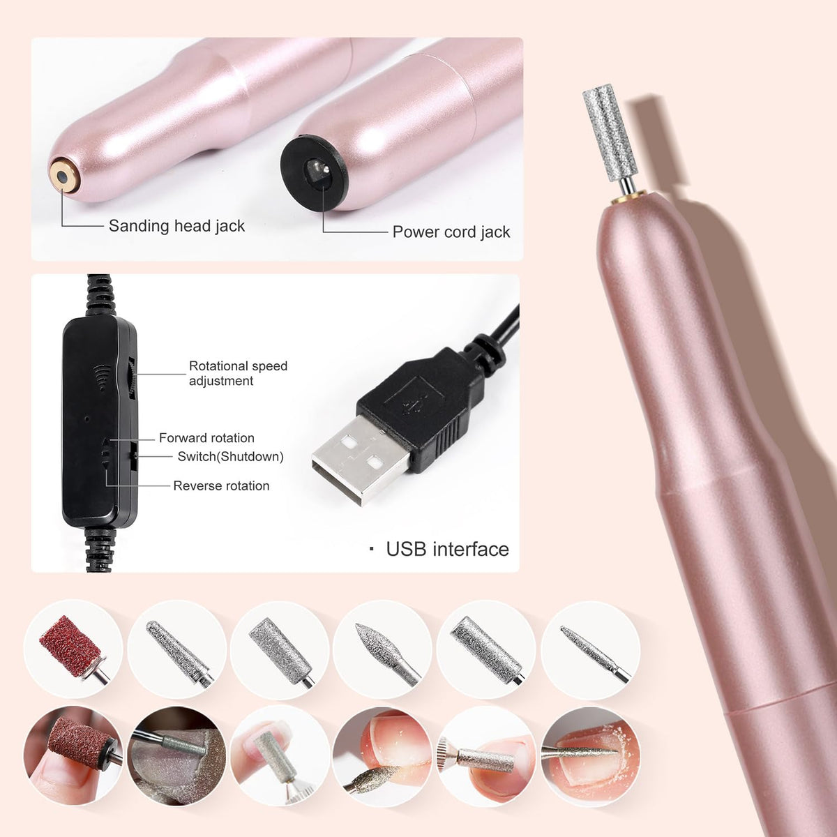 Major Dijit electric nail drill with bits showing precise shaping benefits