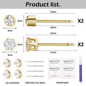 Makalong close-up 4mm CZ stud highlighting nickel-free hypoallergenic finish