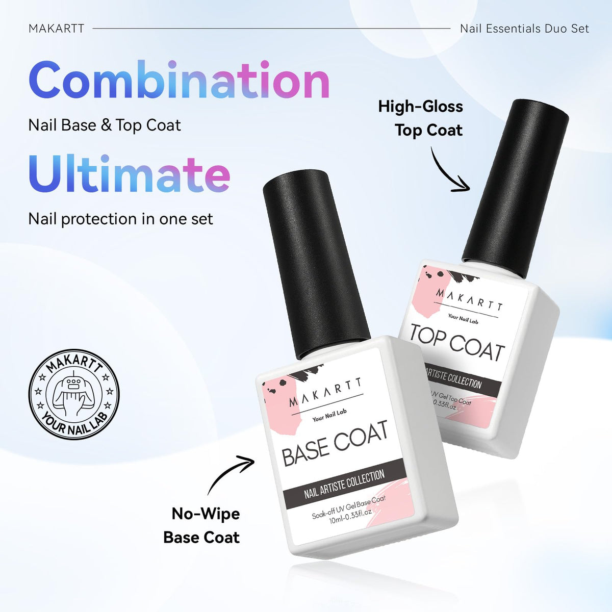 Makartt brush applying base coat on natural nail to improve polish adhesion