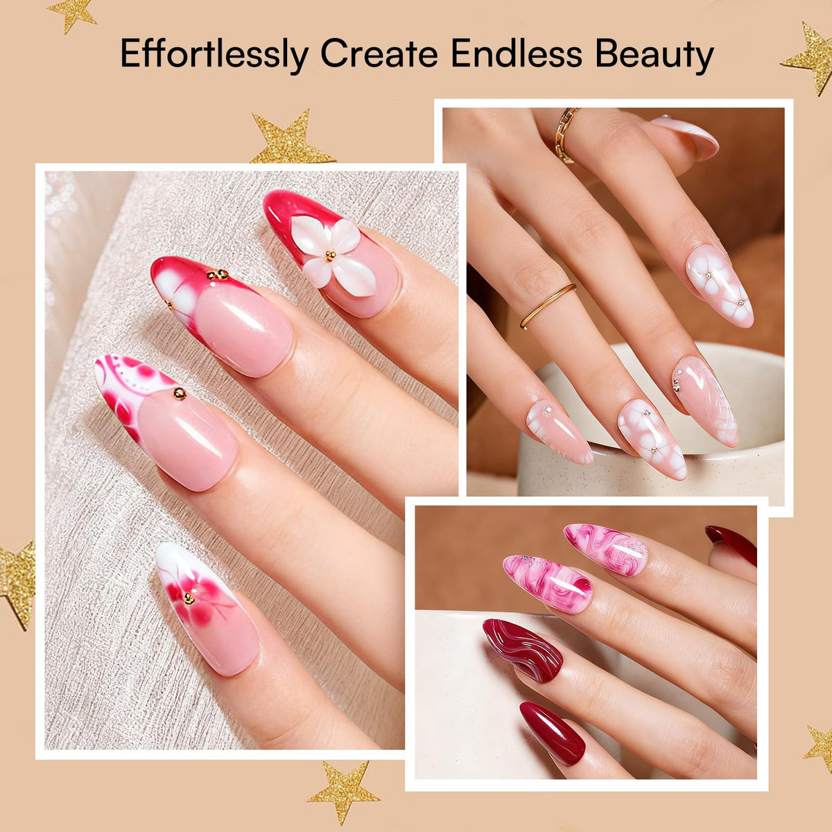 Makartt blooming gel floral watercolor nails showing delicate bloom patterns