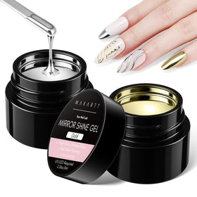 Makartt front packaging showing silver and gold chrome gel set with product benefits
