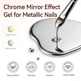 Makartt silver swatch on nail wheel displaying mirror chrome reflection benefit