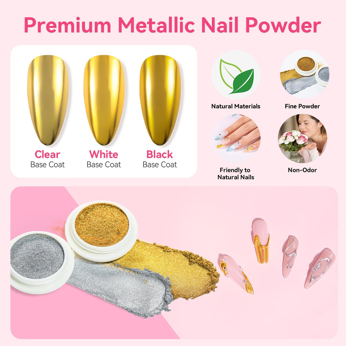 Makartt chrome powders in open pots highlighting reflective pigment options