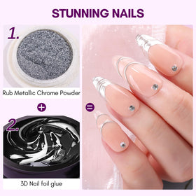 Cured nail with Makartt foil transfer showing crisp metallic pattern and hold