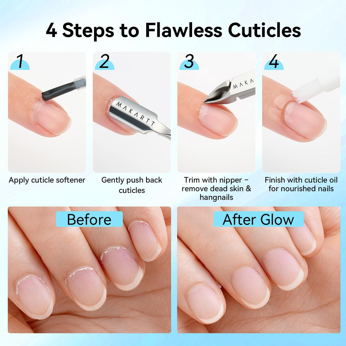 Makartt trimmer in use during manicure showing precise cuticle trimming for neat nails