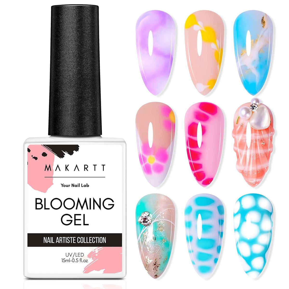 Makartt clear blooming gel bottle front view shows product for creative nail art