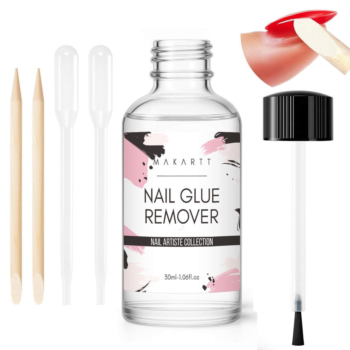 Makartt front packaging 30ML showing compact debonder bottle and benefit quick removal