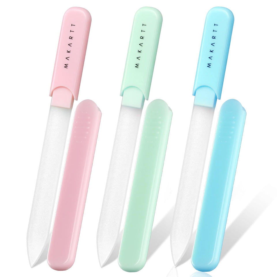 Makartt three-piece front packaging showing pastel glass files and case for neat storage