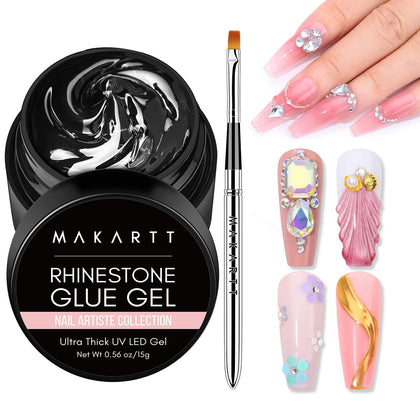 Makartt front packaging 15ml clear glue showing product benefits