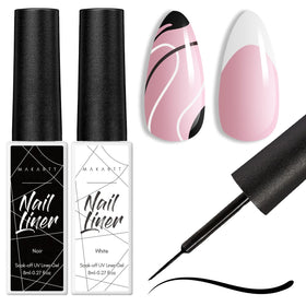 Makartt front packaging showing black and white gel liners and benefits