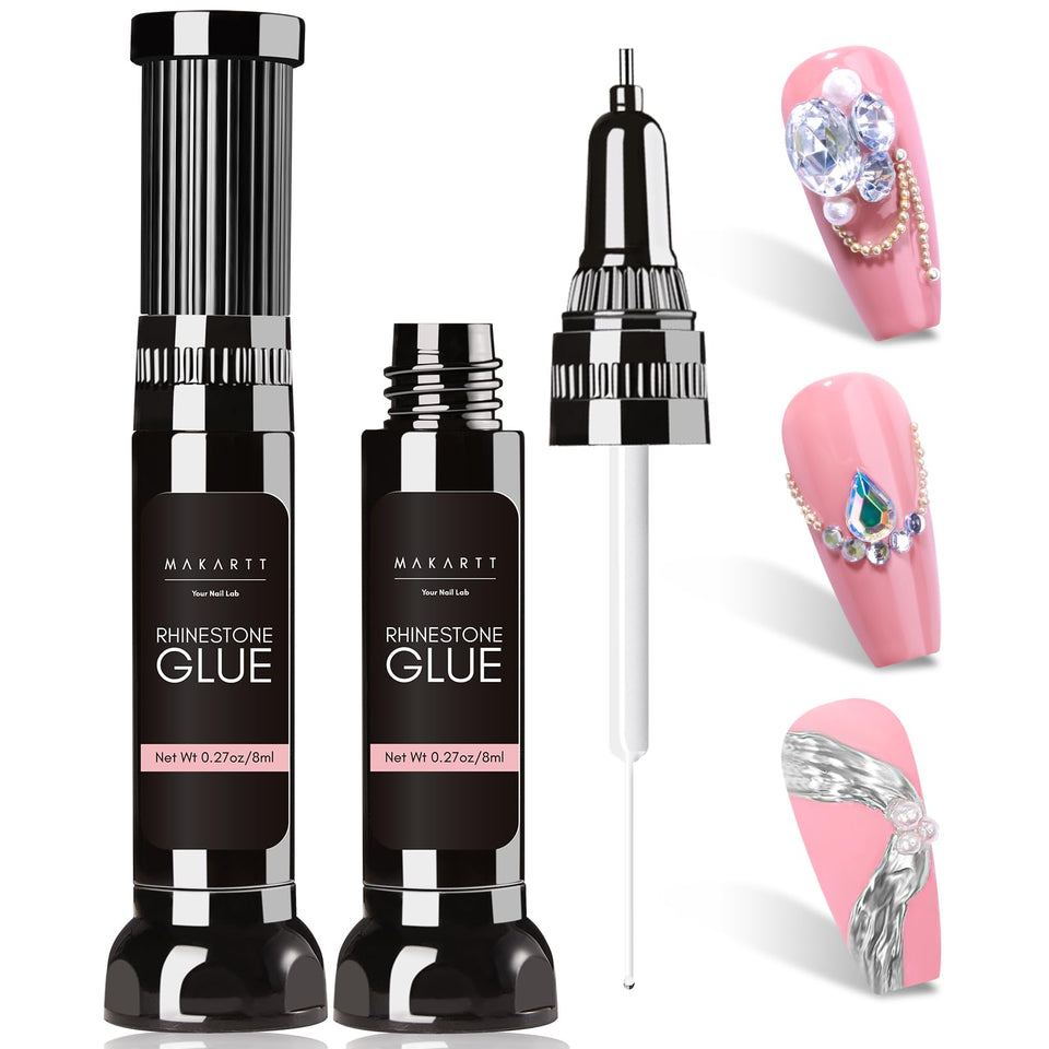 Makartt front packaging showing two 8ml glue bottles and dual-tip benefit
