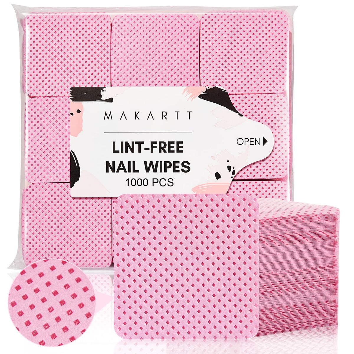 Makartt front packaging showing pink lint-free wipes and value pack benefit