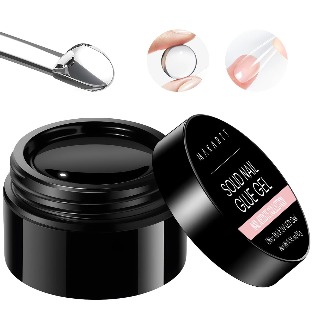 Makartt front packaging showing 15ml solid gel and clear label benefit