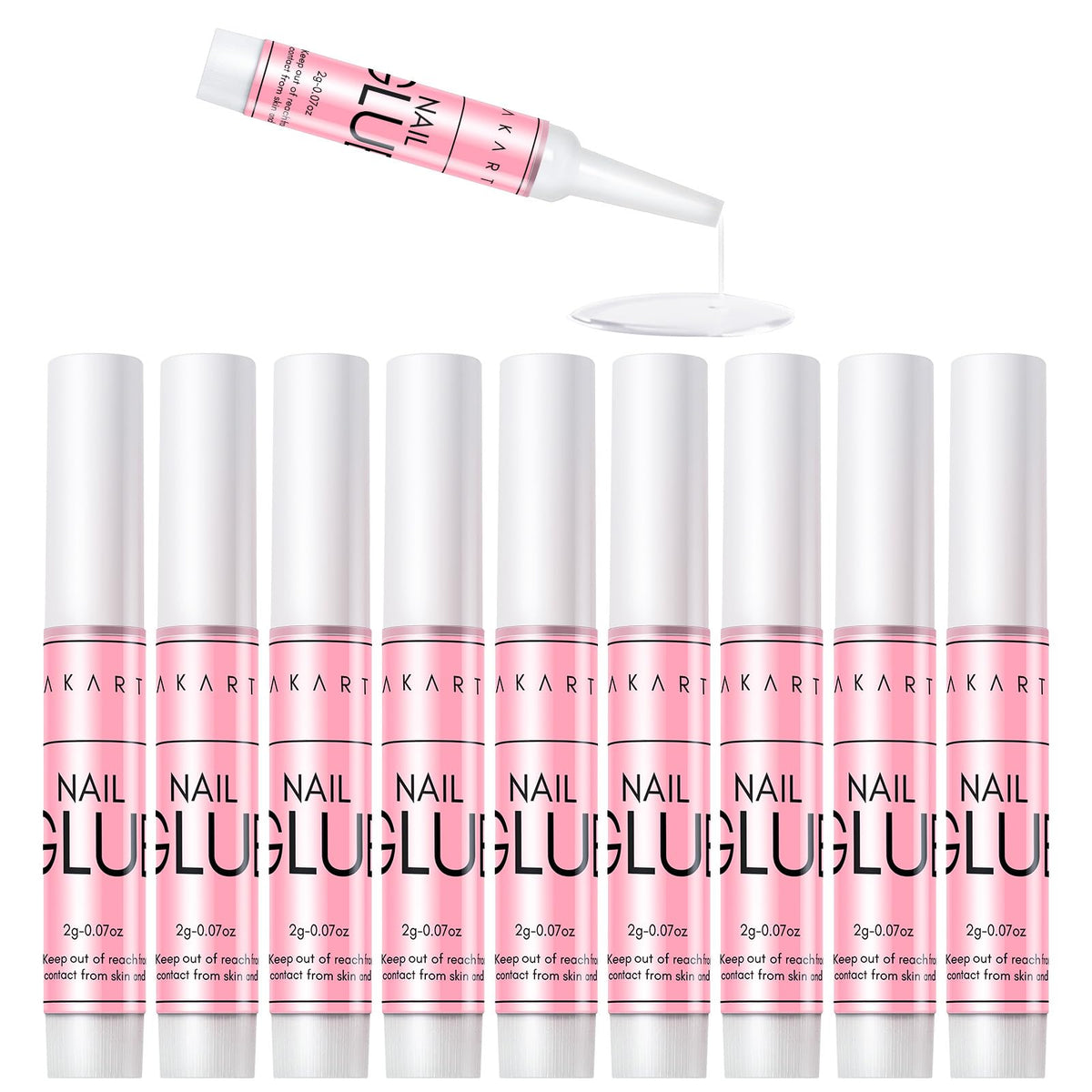 Makartt front packaging showing ten 2g glue tubes, compact and travel ready