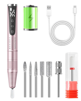 Makartt front view showing compact cordless e-file and ergonomic body benefit portability