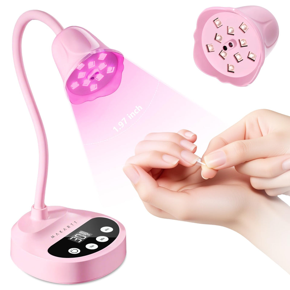 Makartt pink lamp front view shows compact cordless curing convenience
