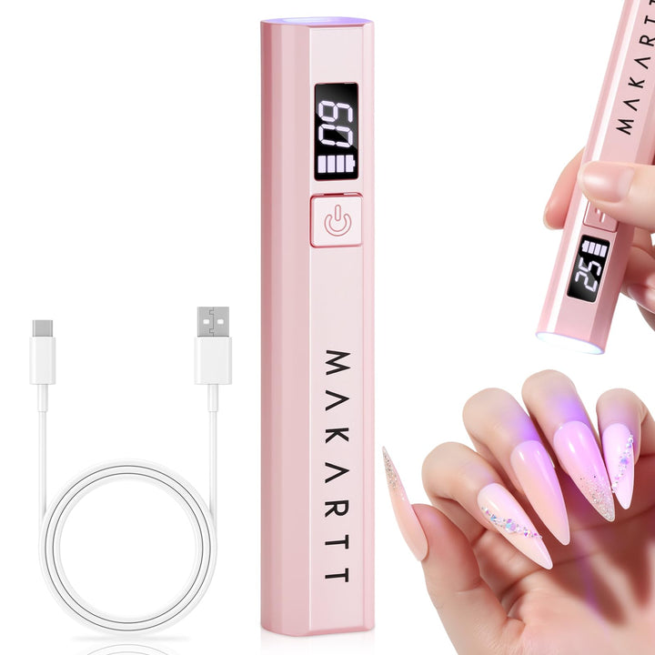 Makartt front view of pink handheld UV lamp showing compact shape and convenience