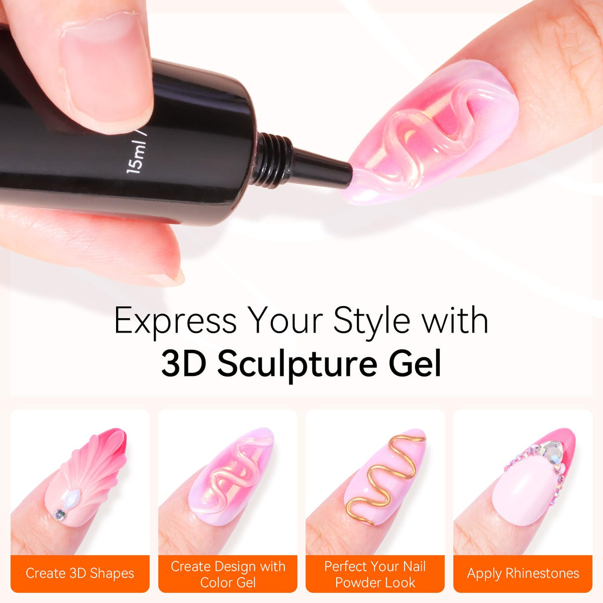 Makartt gel applied on an acrylic tip illustrating raised 3D effect