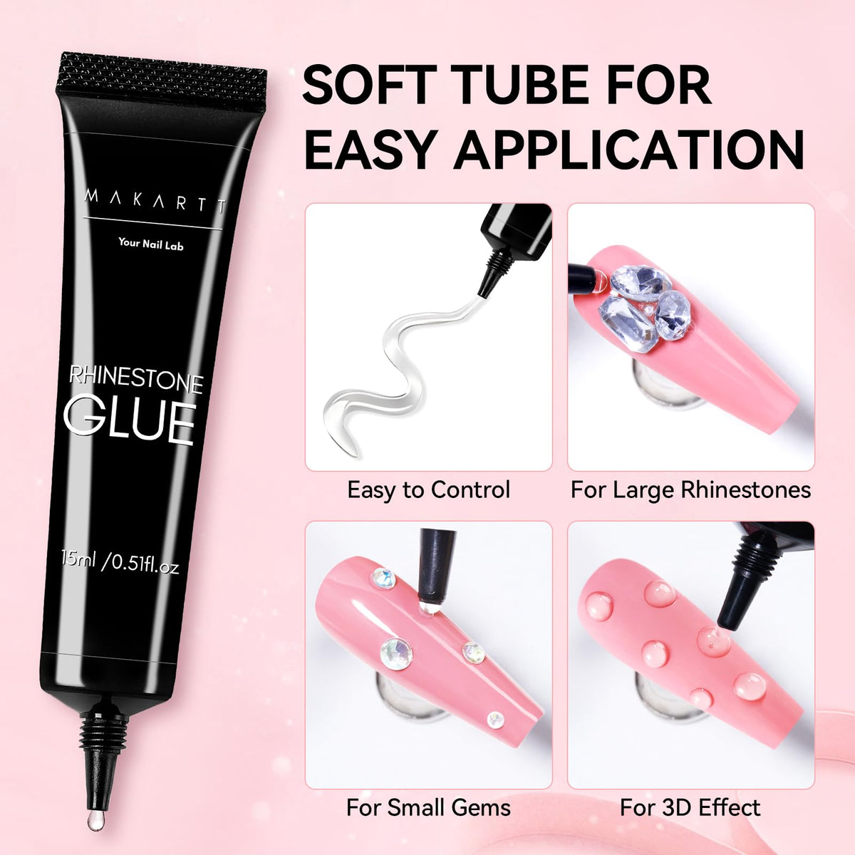 Makartt glue texture comparing 15ml thick gel and 8ml fluid gel for versatile use