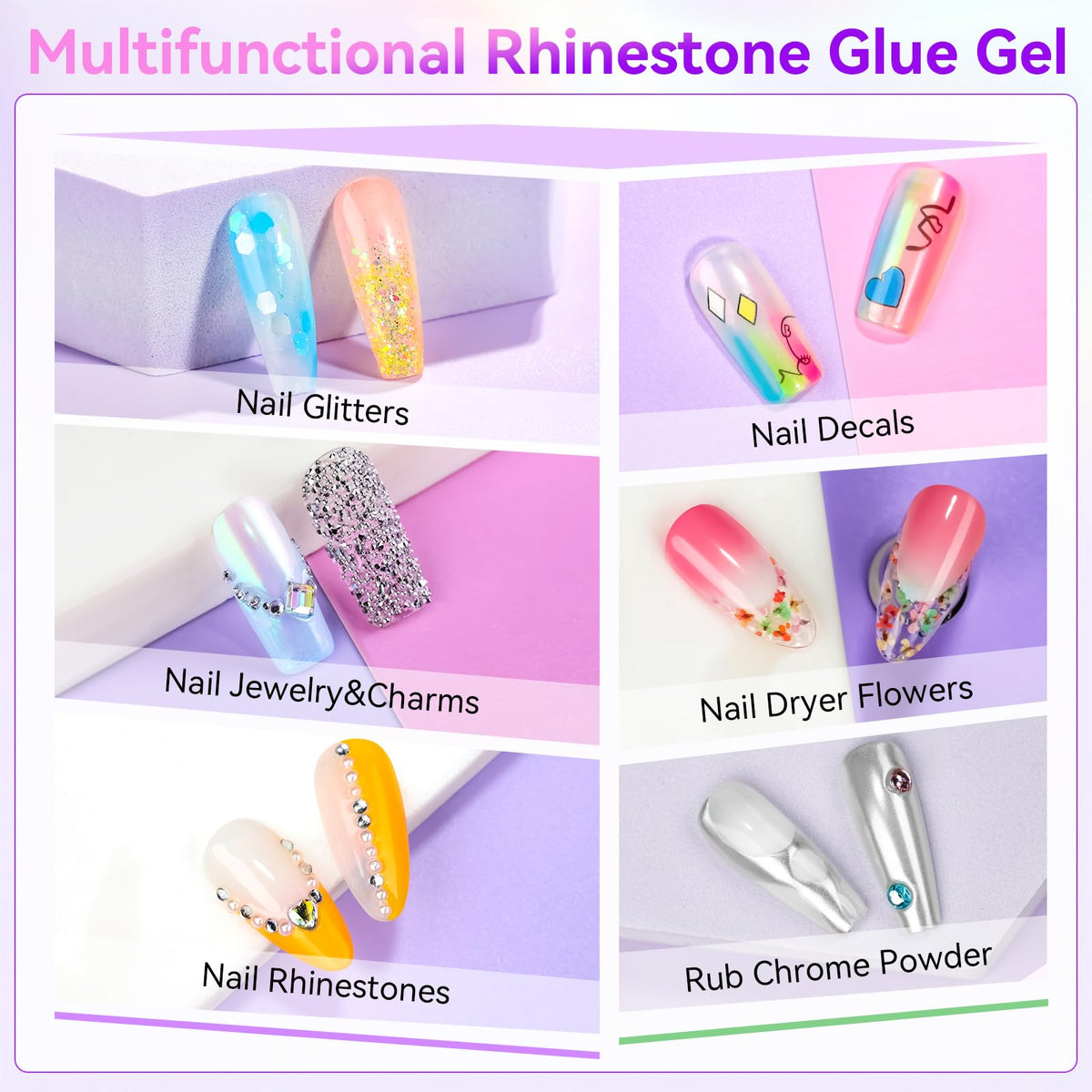 Makartt glue in use securing rhinestones on nail for long-lasting hold
