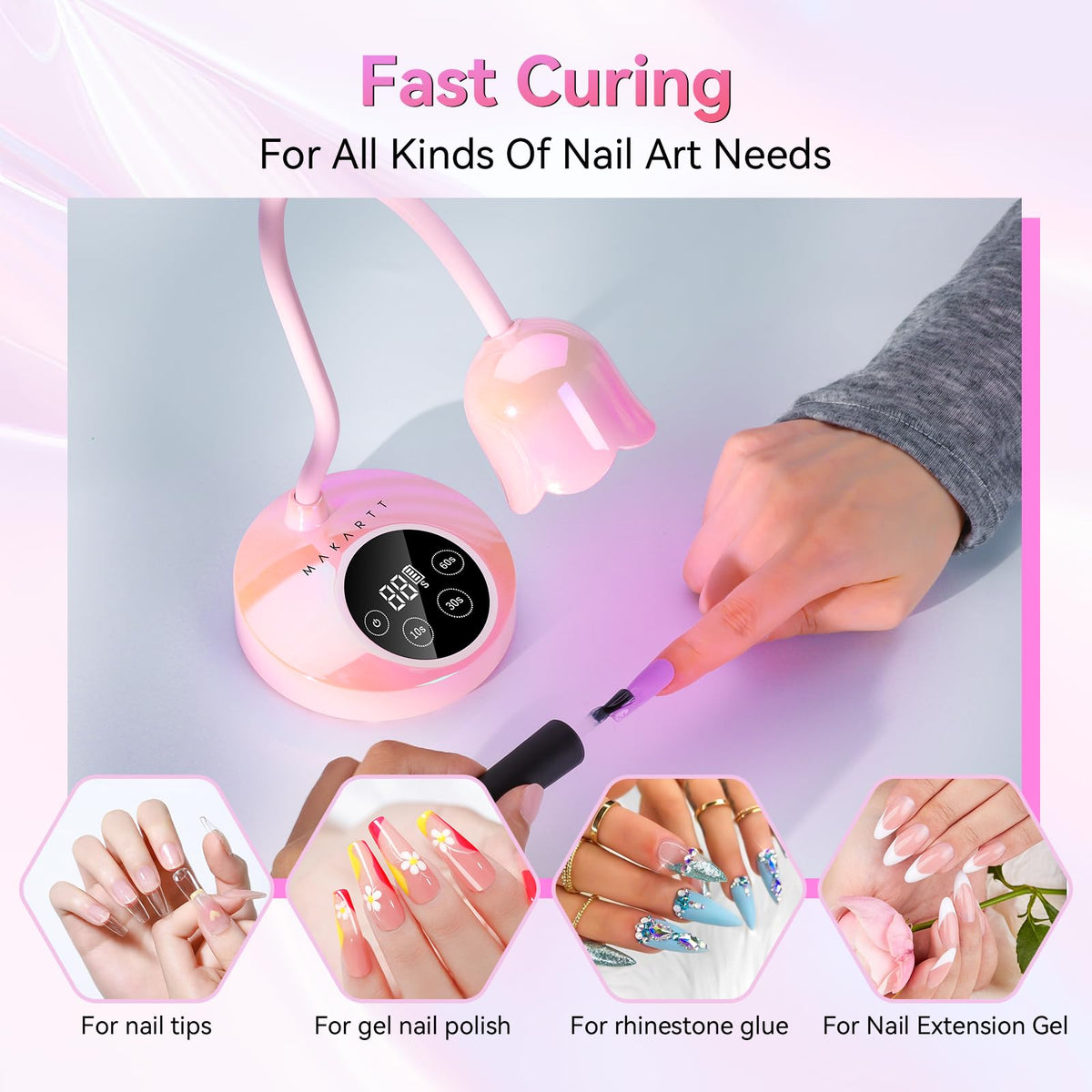 Makartt gooseneck unfolded for precise positioning, enabling accurate single-nail curing