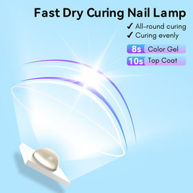 Makartt curing a rhinestone on a fingernail for precise decorative work