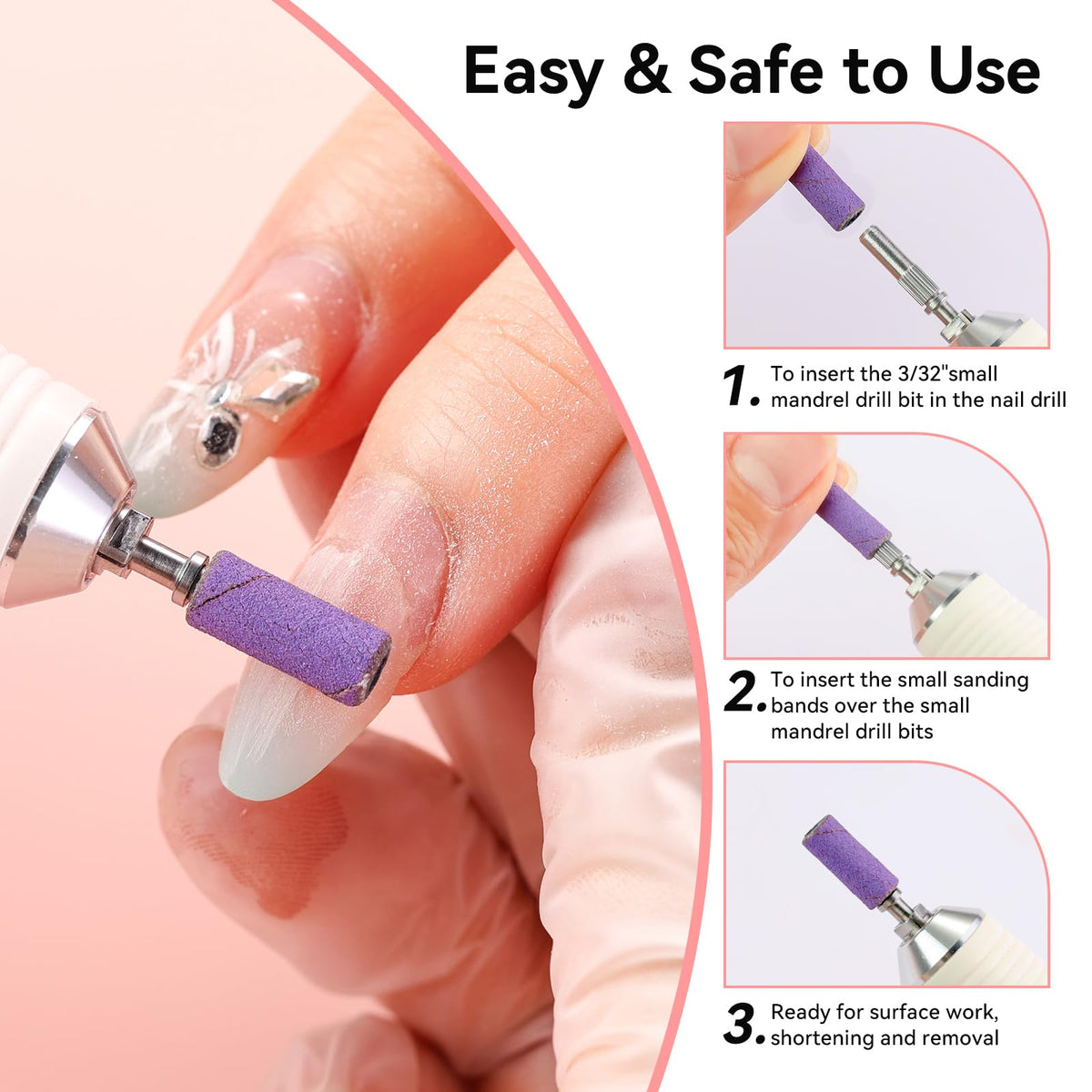Makartt sanding band in use on acrylic nail demonstrating efficient shaping