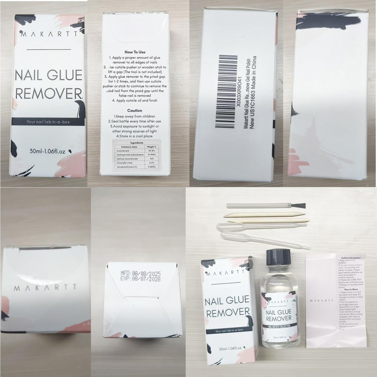 Makartt label and ingredients detail focusing on HEMA-free claim and user guidance