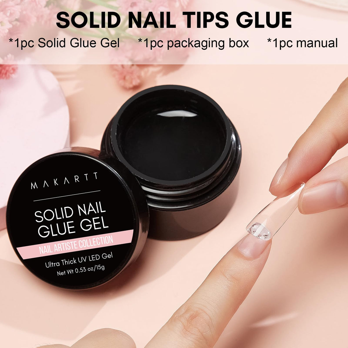 Makartt cured press-on nail under lamp showing long-lasting bond benefit